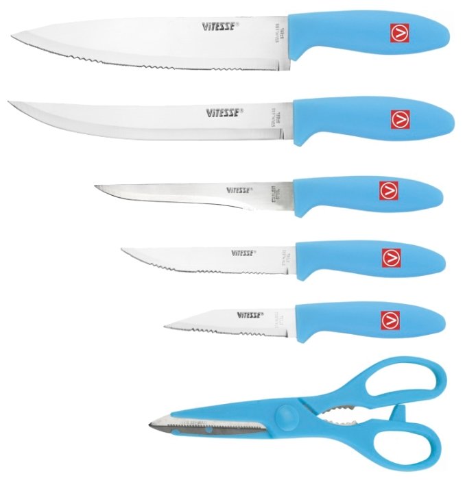 Набор Vitesse Classic 5 ножей и ножницы с подставкой VS-8130, голубой