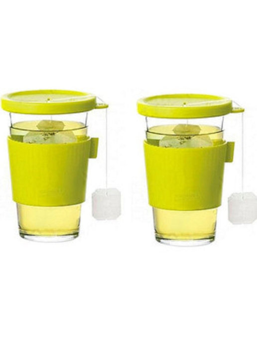 Набор стаканов GLASSLOCK GL-1364 2 шт,0,5л,закаленное стекло,зелен.силикон