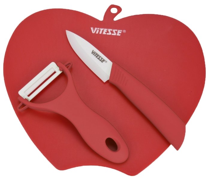 Набор Vitesse Classic 1 нож, овощечистка и разделочная доска VS-8132, красный