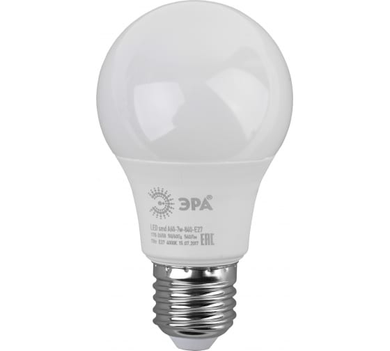 Лампа светодиодная  ЭРА F-LED smd A60-7w-840-E27..